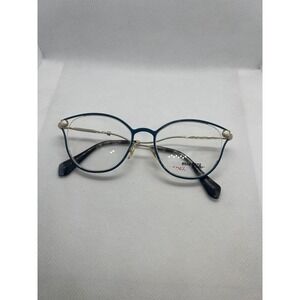 Miu Miu VMU 53O Teal Blue‎ Gold Pearl Cat Eye Optical Eyeglass Frames 52-18-145